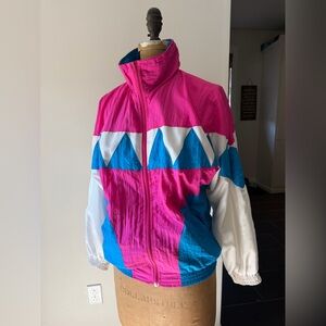 Vintage 80s Colorblock Windbreaker Jacket in Hot Pink, Blue & White